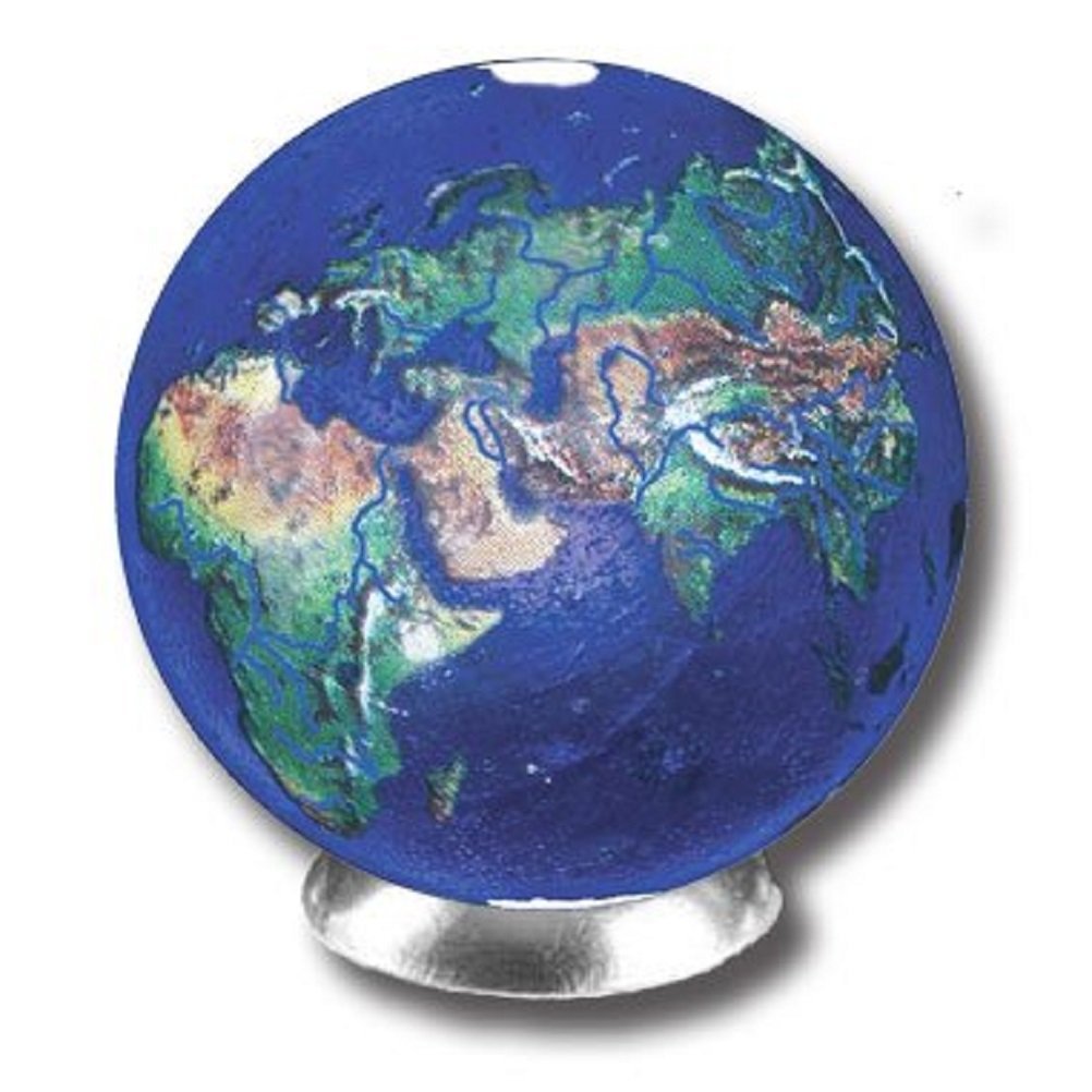 Blue Earth Marble With Natural Earth Continents, Recycled Glass By Shasta Vis...