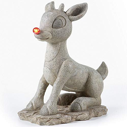 Rudolph Roman Lights The Red-Nosed Reindeer Statue, LED/Solar Powered, 18" Tall, Decoration, Outdoor Use, Polyresin Construction, Holiday Decor, Powered by The Sun