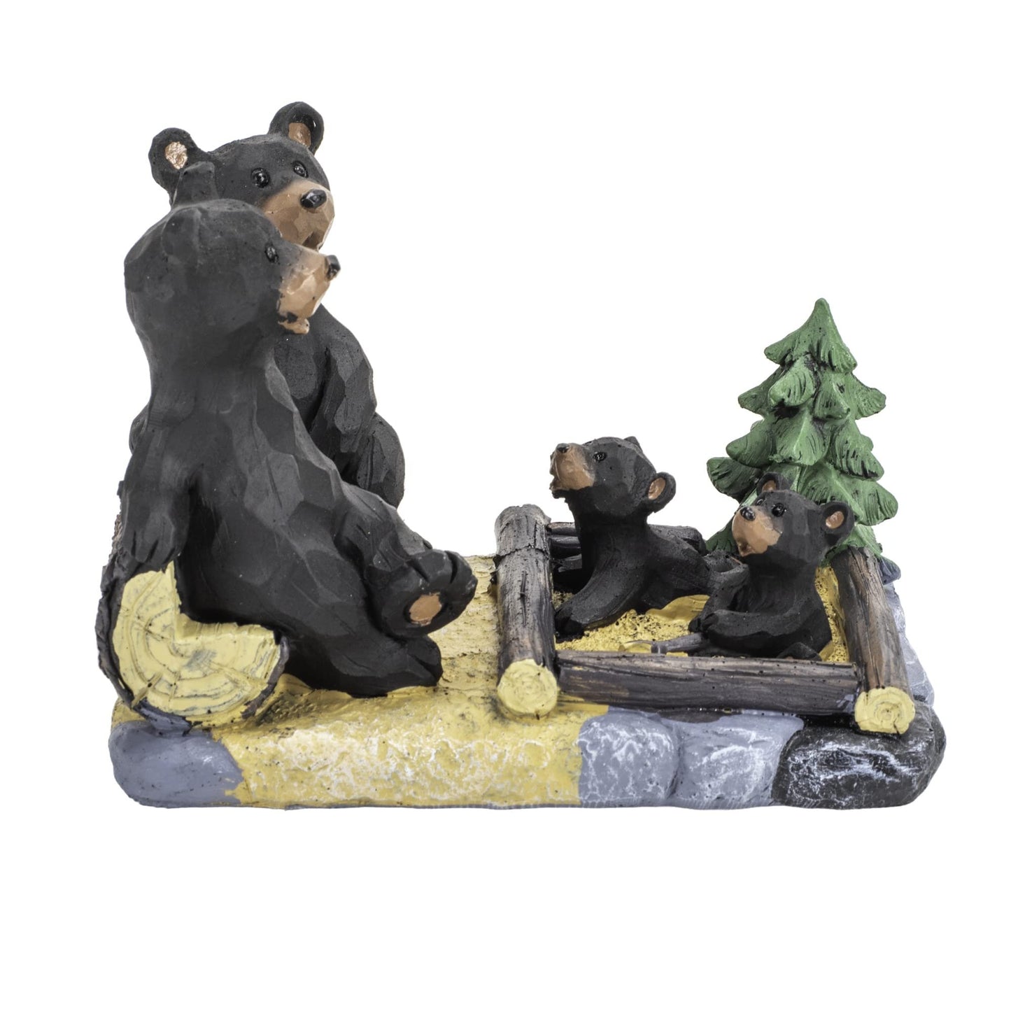 Bear Family Playing in Sandbox Natural Black 6 x 4.25 Resin Stone Figurine