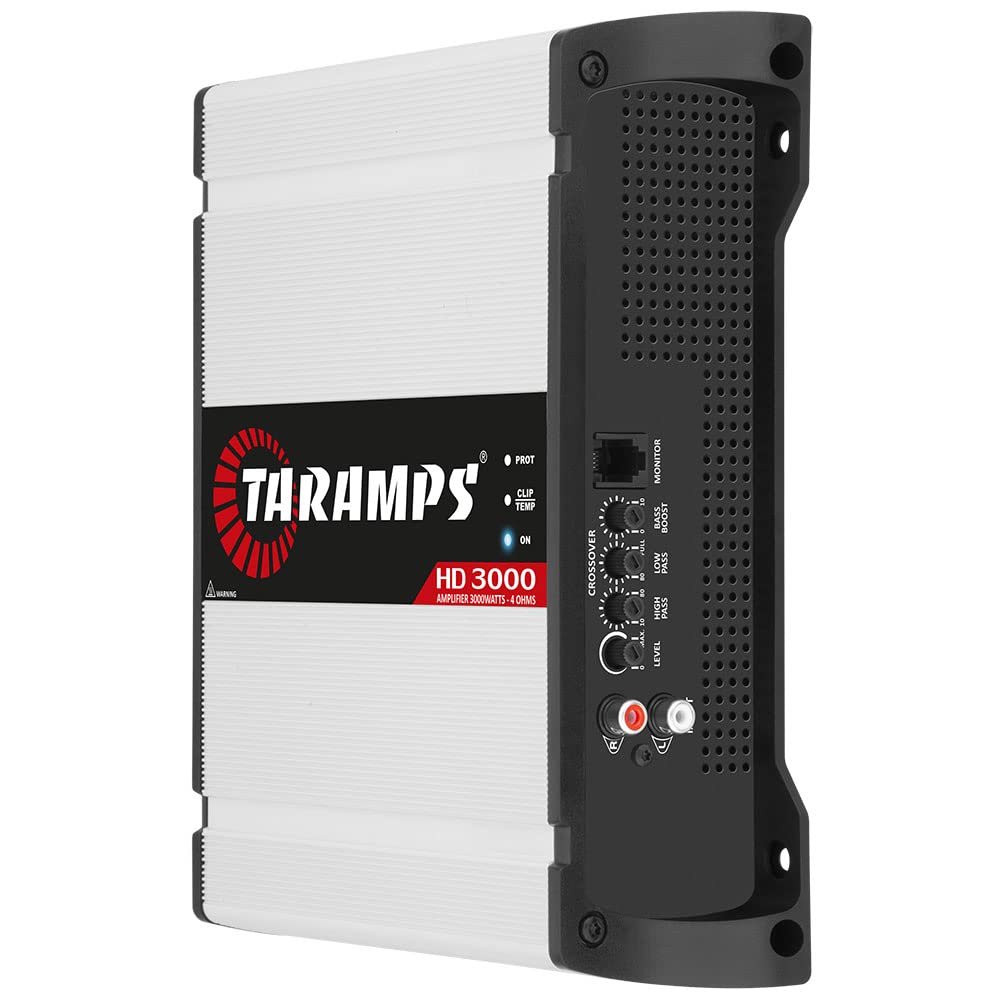 Taramps HD 3000 4 Ohms White 1 Channel Amplifier 3000 Watts RMS Digital, Crossover, Low/High Pass, Bass Boost, Gain Control, Car Audio System, Monoblock Full Range, LED Monitor Indicator, HD 3k