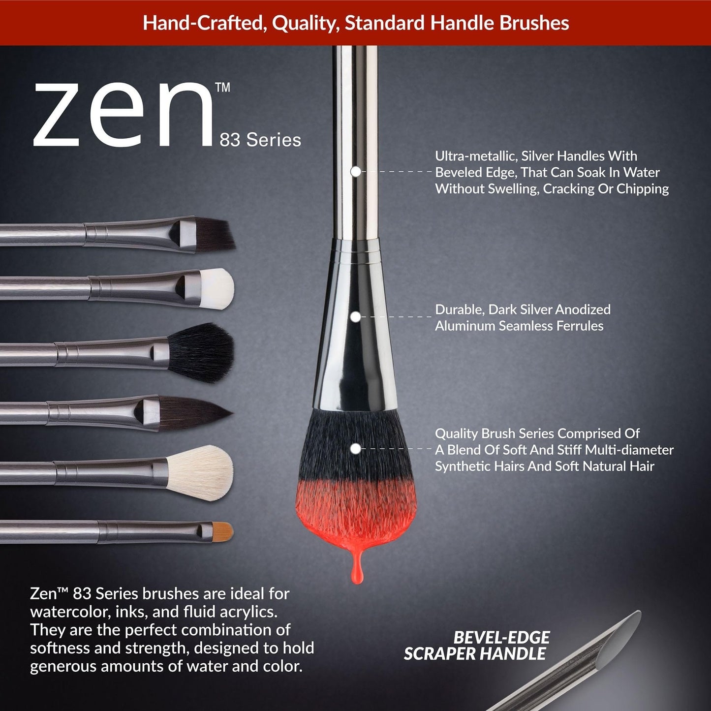 Royal & Langnickel Zen 5 Piece Watercolour Scrubber Paint Brush Set
