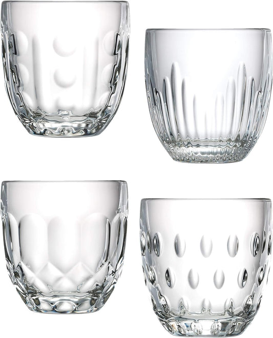 La Rochere Glass Tumbler Set of 4 – Bar Glasses Set for the Home, Bar, or Restaurant – Dishwasher Safe Drinking Glasses Set of 4 – Clear Assorted Whiskey Glasses – Elegant Cocktail Glasses (8oz)
