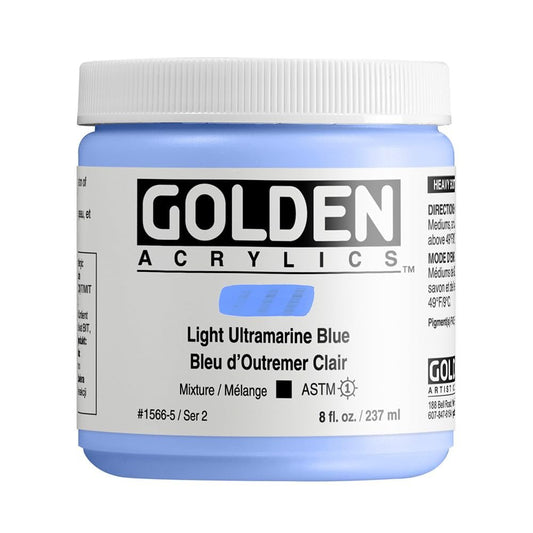 Heavy Body Acrylics by GOLDEN, Light Ultramarine Blue, 8 fl. oz. Jar, Professional Acrylic Paint, Opaque