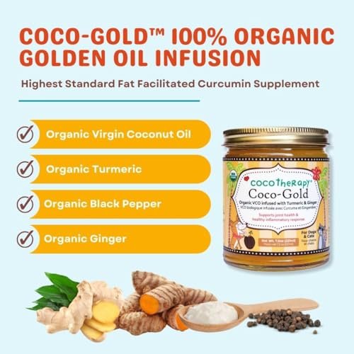 CocoTherapy Coco-Gold Organic Virgin Coconut Oil infused with Turmeric & Ginger, 7.5oz.