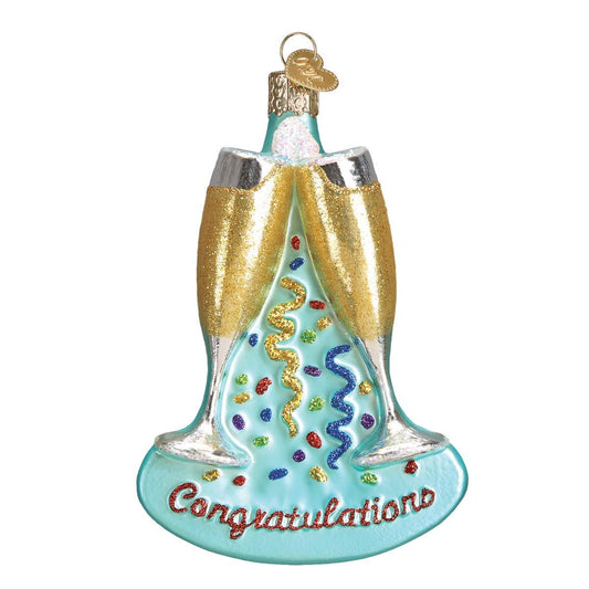 Old World Christmas Ornaments: Adult Beverages Glass Blown Ornaments for Christmas Tree, Champagne Toast (32217)