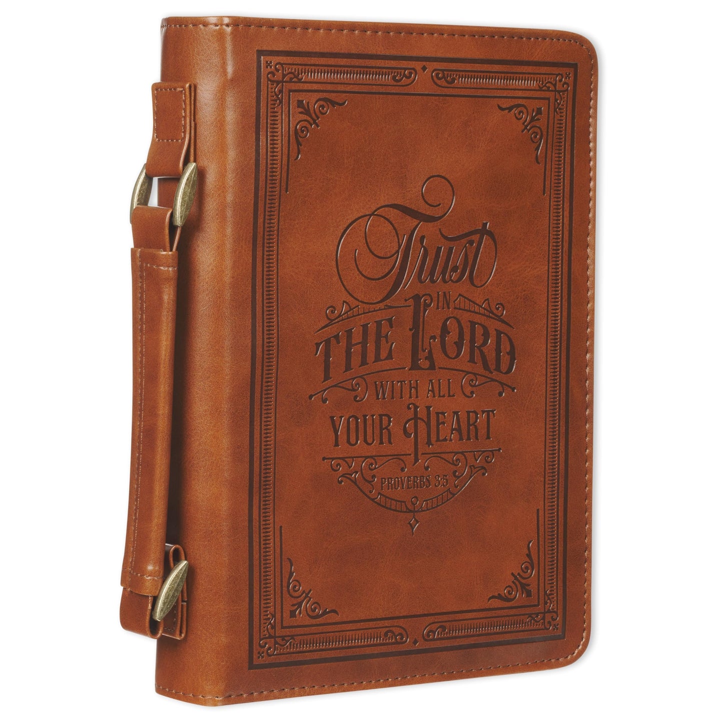Christian Art Gifts Classic Vegan Leather Bible Cover for Men & Women: Trust in the Lord Inspirational Bible Verse, Sturdy Easy Carry Book Case, Pen Loops, Pockets, Accessory Stationery Storage, Brown