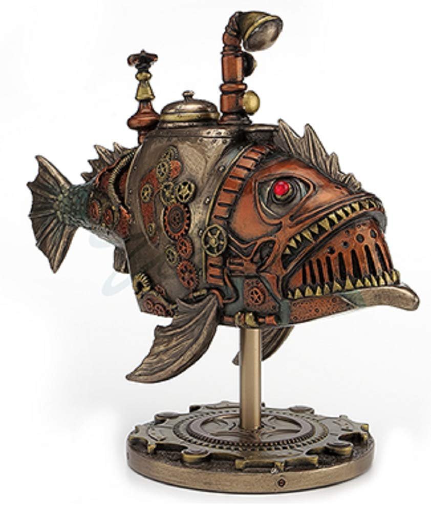 VERONESE 8.5" Steampunk Submarine Melanocetus - Unus Anglerfish Statue Sculpture Figure