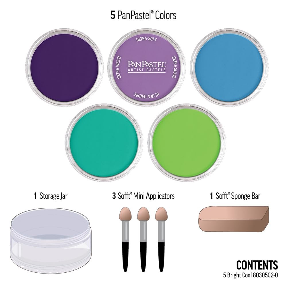 PanPastel Artist Pastels by GOLDEN, Bright Cool Stack Set, 5 Color, Professional Artist Pastels, Unique Pan Format (cake-like)