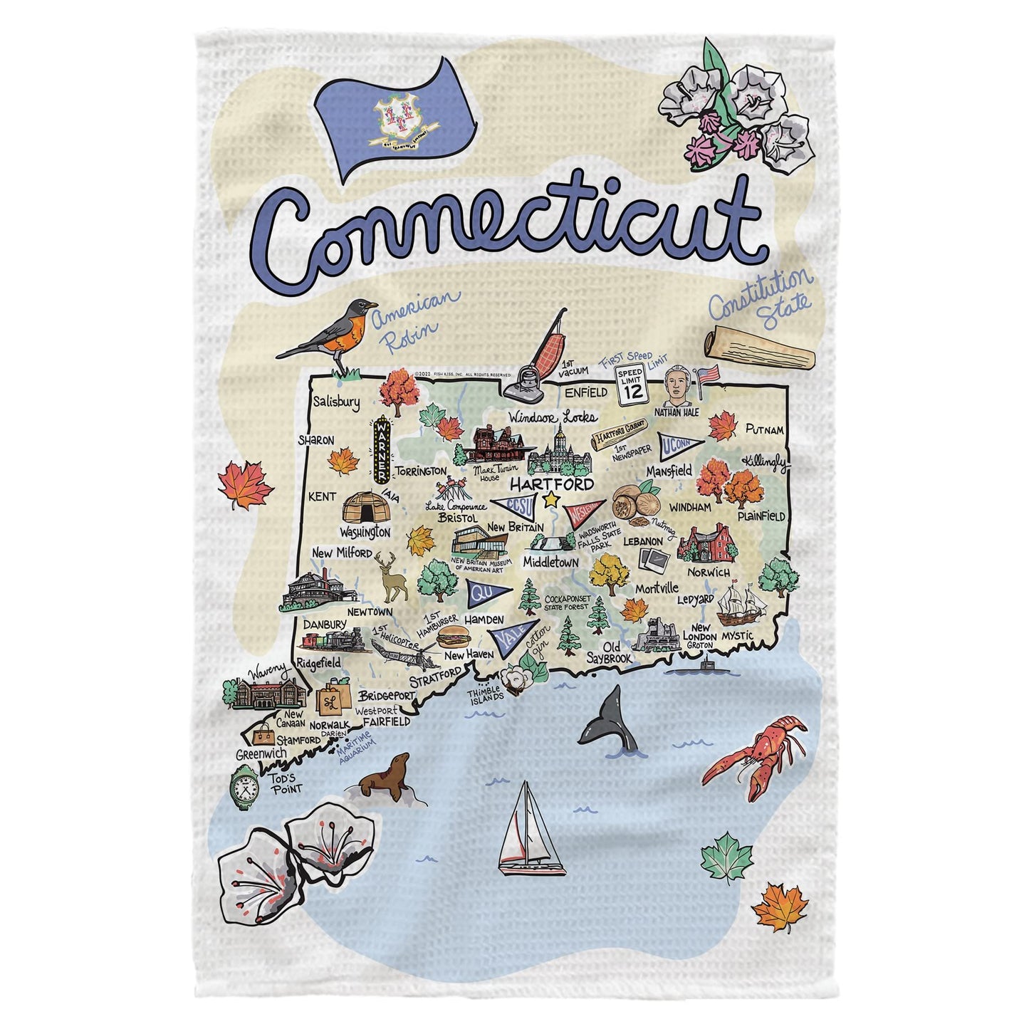 Fish Kiss® 16"x24" Map Dish Towel is of 100% Microfiber Waffle Weave Making it Super Absorbent, Soft & Machine Washable - Map Kitchen Towel,Map Dish Cloth is Multi Purpose