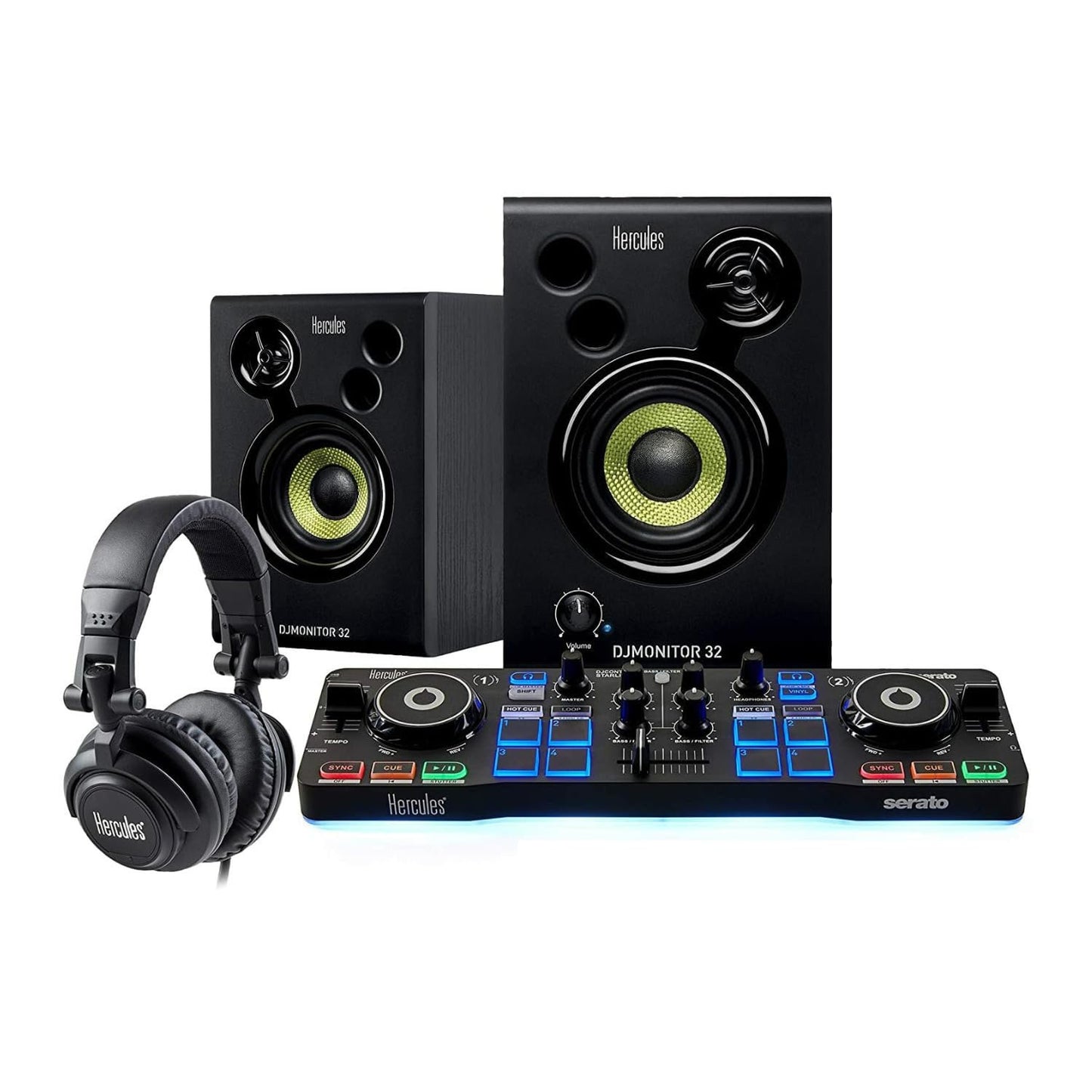 Hercules DJ Starter Kit | Starlight USB DJ Controller with Serato DJ Lite Software, 15-Watt Monitor Speakers, and Sound-Isolating Headphones