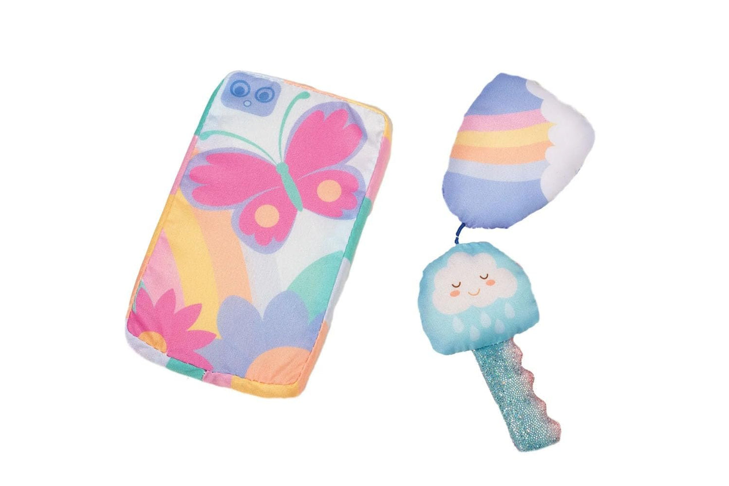 Baby Purse Playset Plush Stuffed Animal Set Butterfly Rainbow Crinkle Toy Set with Custom Name - 9 Inch
