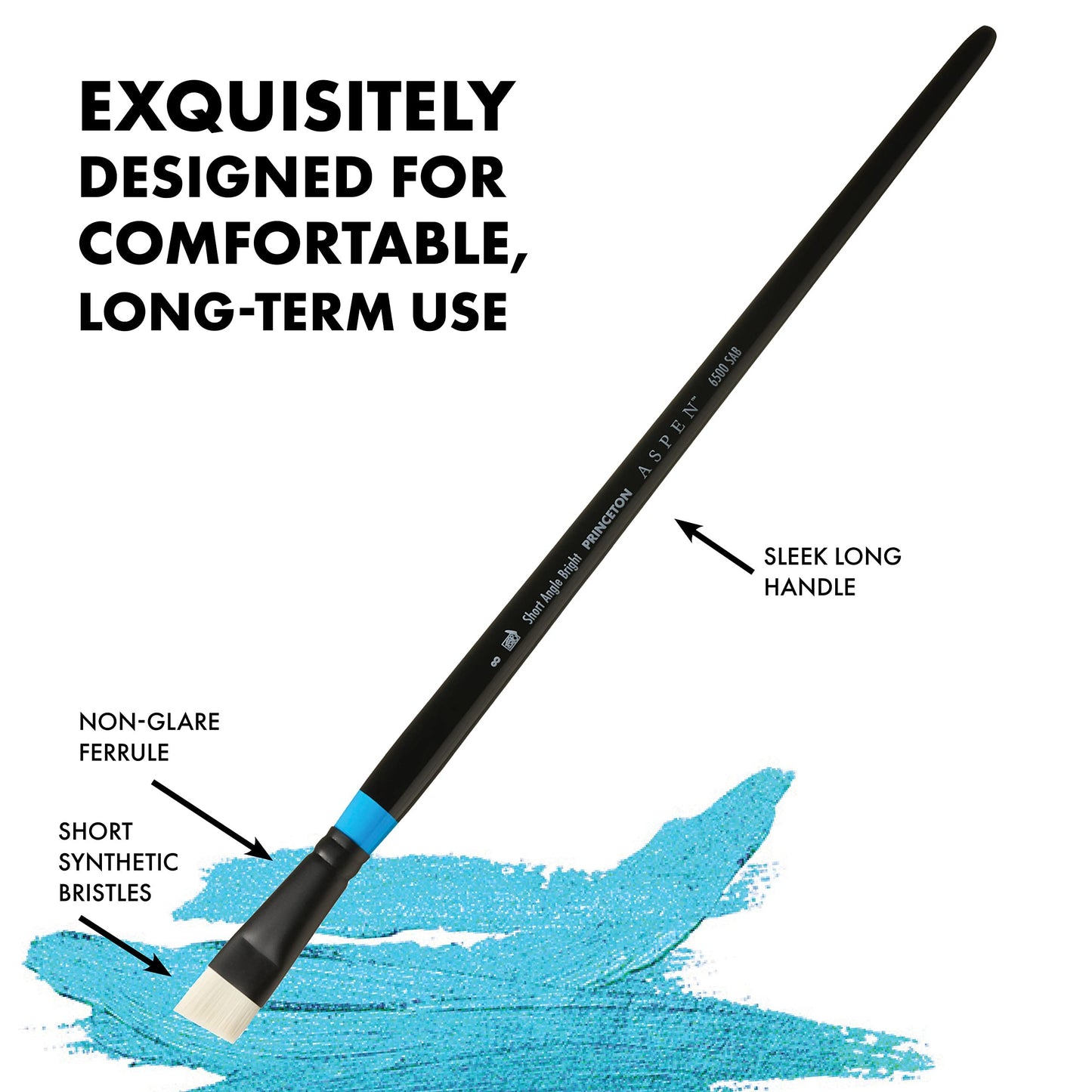 Princeton Artist Brush Co. Aspen Series 6500 - Long Handled Short Fan Size 2 - Single Synthetic Oil and Acrylic Paint Brush for Painting on Canvas and Board