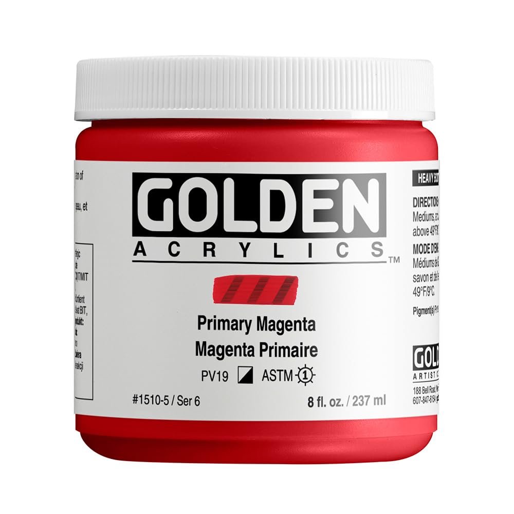 Heavy Body Acrylics by GOLDEN, Primary Magenta, 8 fl. oz. Jar, Professional Acrylic Paint, Semi-Opaque