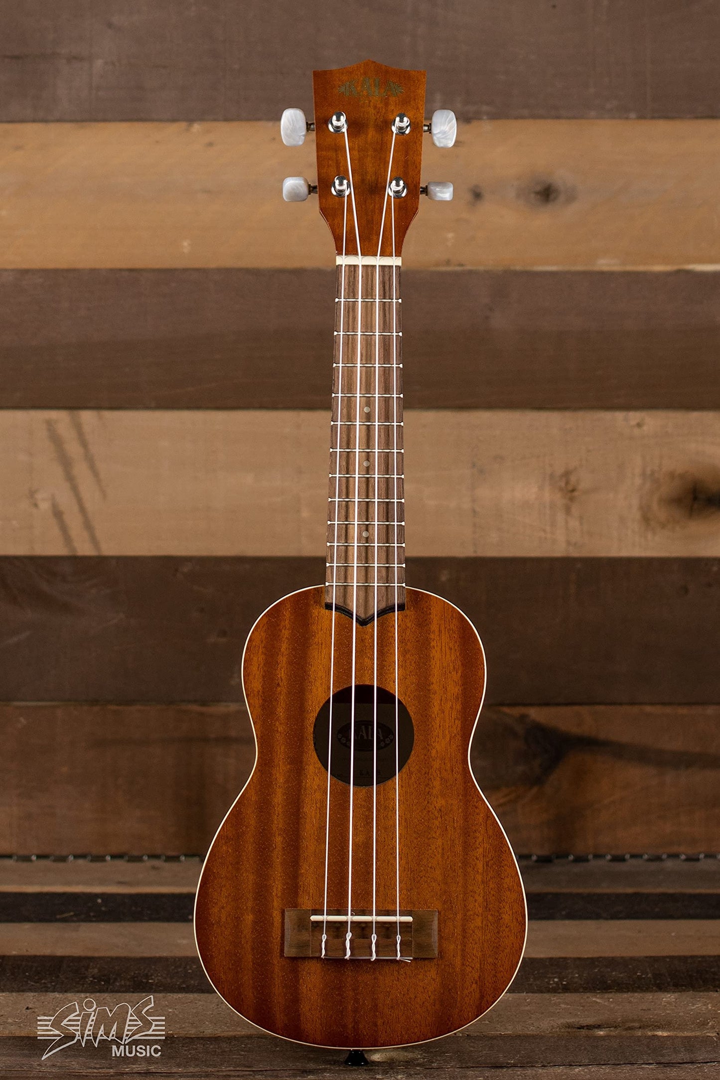 Kala Satin Mahogany Soprano Ukulele with White Binding (Brown)