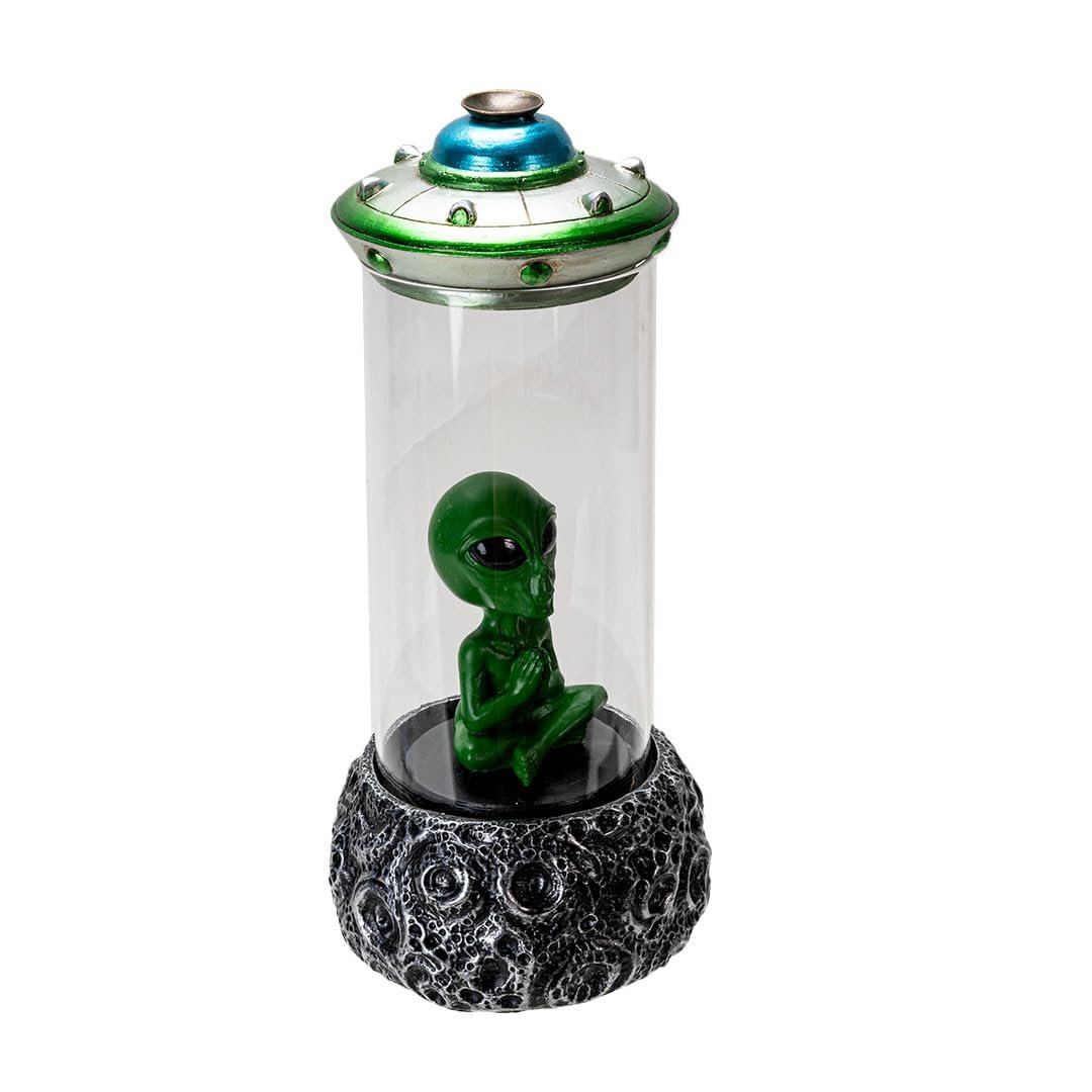 Pacific Giftware Alien UFO Backflow Incense Burner with Sci-Fi Spaceship Design Unique Resin Decor for Aromatherapy and Space-Themed Home Accents 9.13" Tall