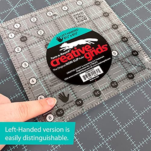 Creative Grids Quilt Ruler 6-1/2in x 6-1/2in Square – CGR6LEFT – Made in USA, Non-Slip Grip Acrylic Quilting, Sewing, Crafting, Patchwork Ruler for Measuring & Cutting Fabric