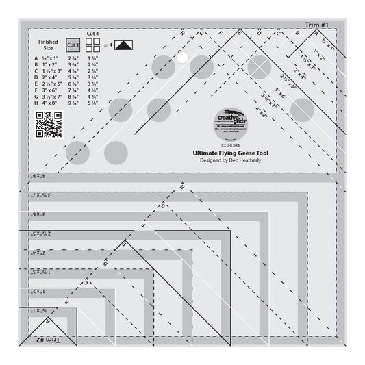 Creative Grids Ultimate Flying Geese Tool Quilt Ruler – CGRDH4 – Made in USA, 8-1/2in x 8-1/2in, Non-Slip Grip Acrylic Quilting, Sewing, Crafting, Patchwork Ruler & Template