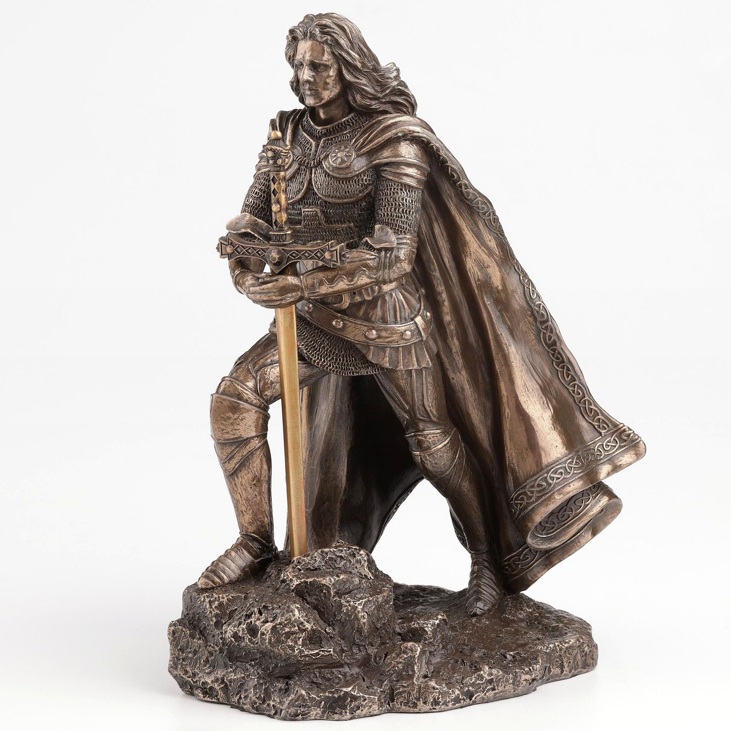 Veronese Design King Arthur Standing Pulling The Sword in The Stone Bronze Finish Statue