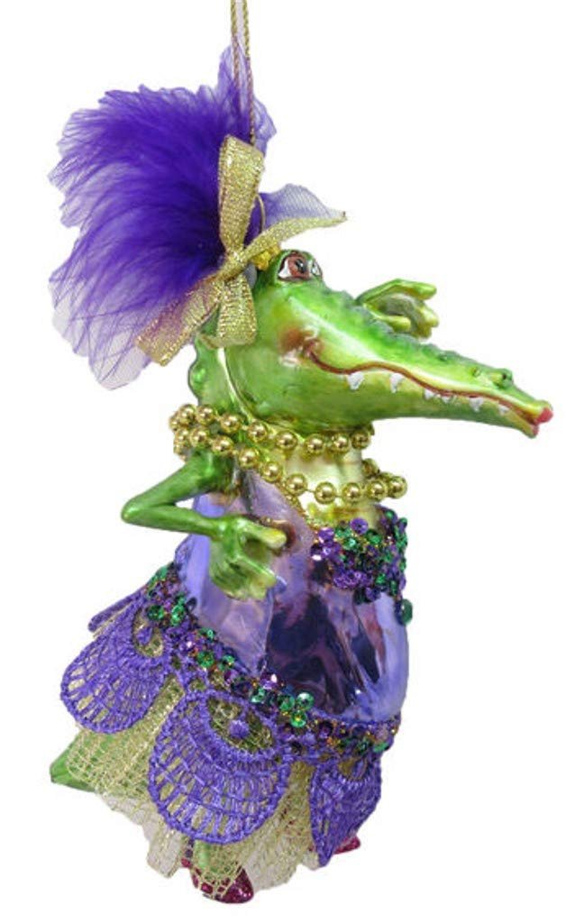 December Diamonds Mardi Gras Female Crocodile Glass Ornament