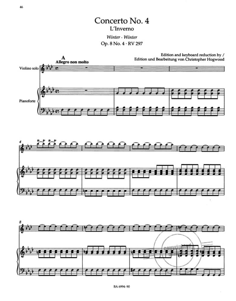 Vivaldi, Antonio - Four Seasons ( Complete ) For Violin and Piano. URTEXT. Barenreiter