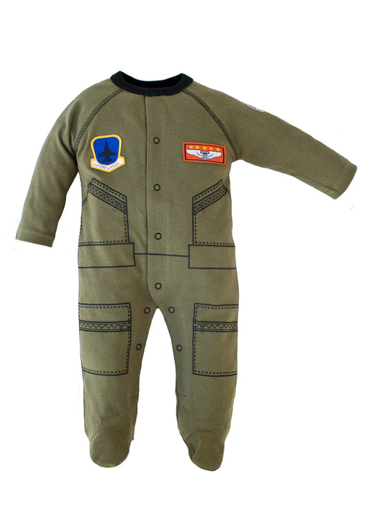 TROOPER Baby Aviator Flight Suit Long Sleeve Sleeper Olive W Black Trim