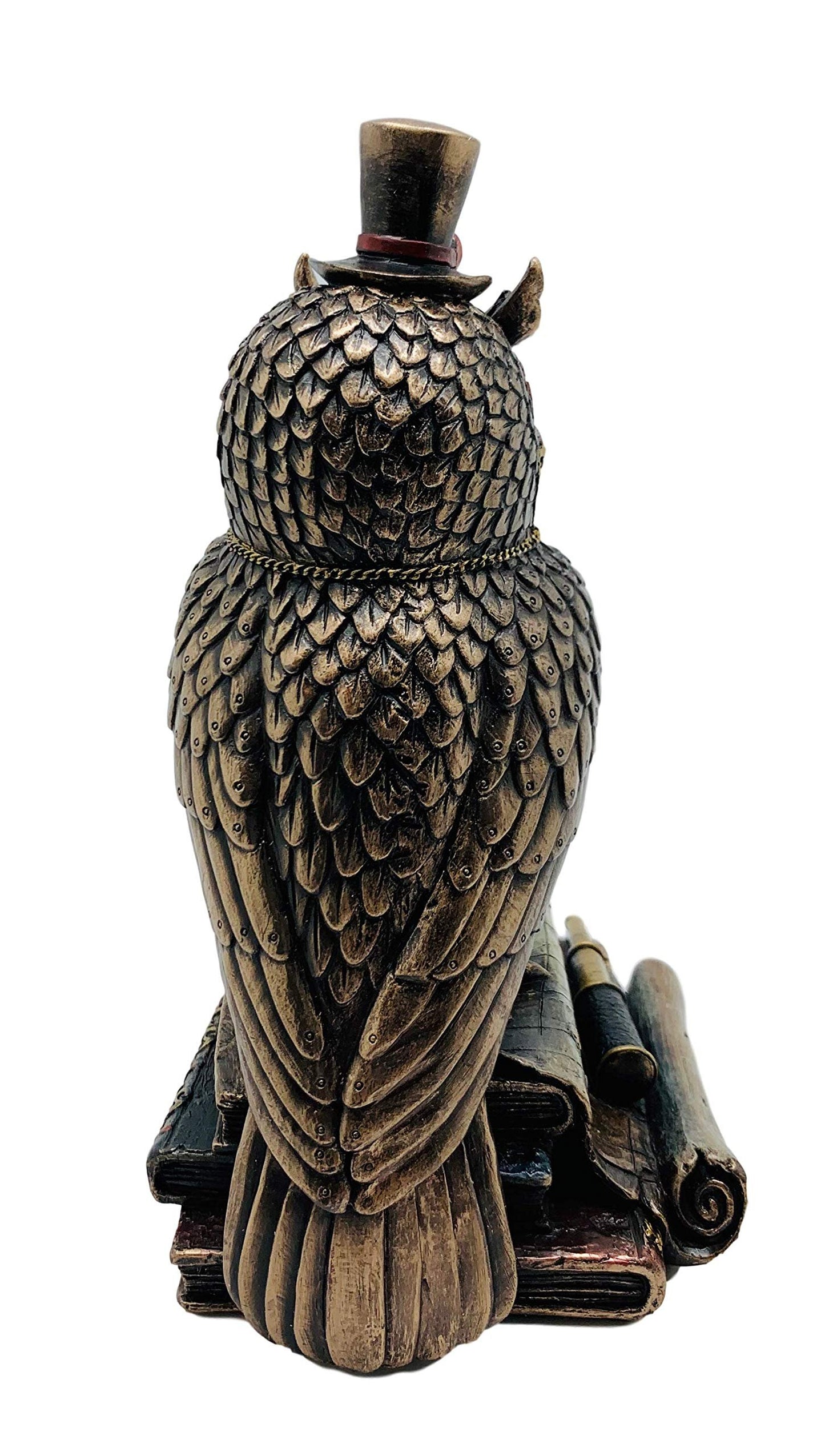 Veronese Design 8 1/8" Tall Steampunk Top Hat Owl Standing on Book Stacks