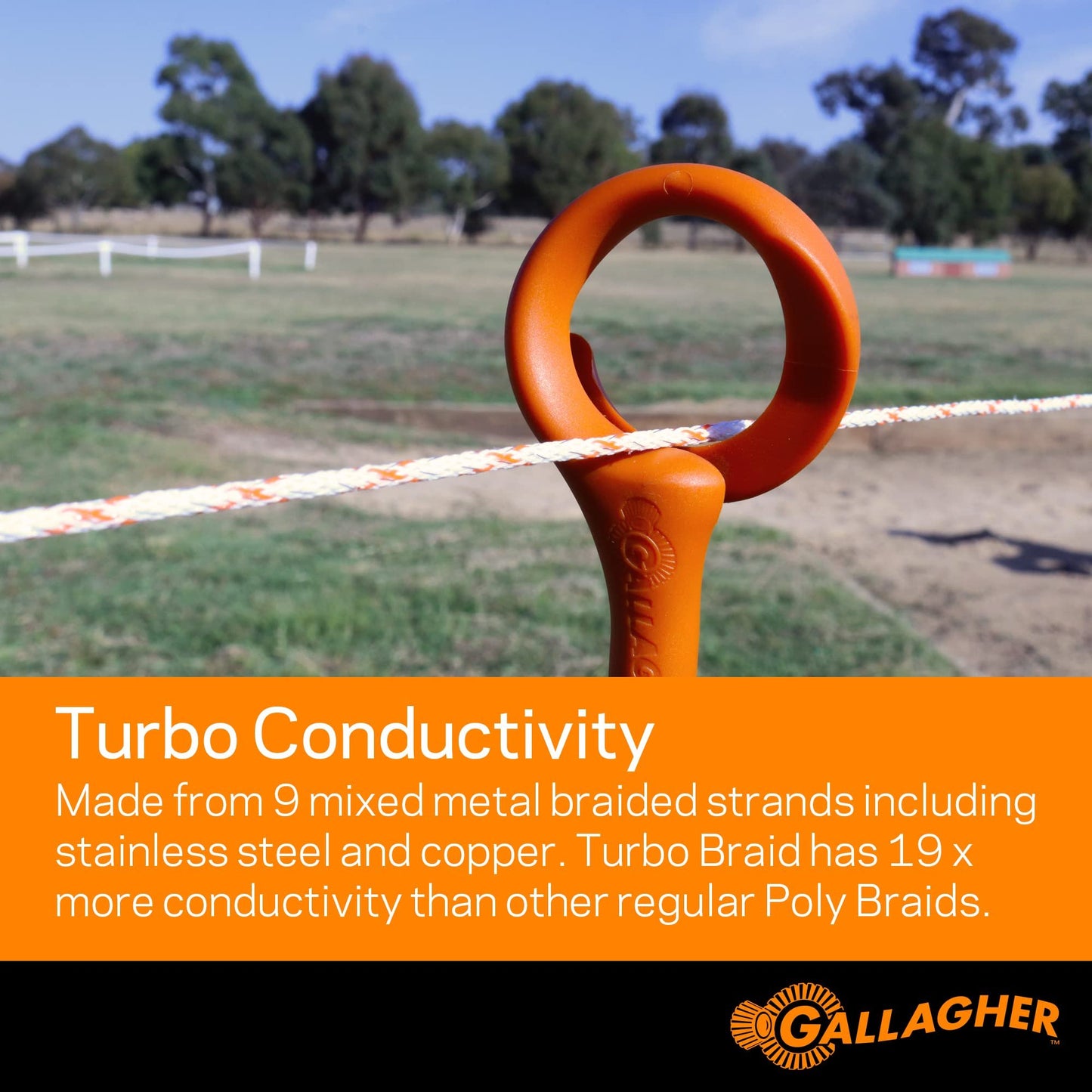 Gallagher Electric Fence Turbo Equine Braid | Heavy Duty Horse Fencing | 656 Foot | Superior Conductivity | Extreme Power | for Portable or Semi Permanent Fences | UV, Rust Resistant | 3/16" Diameter