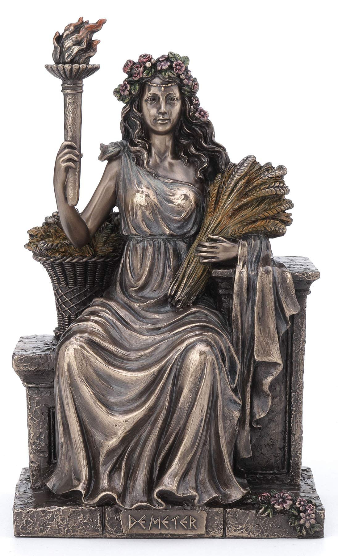 Veronese Design 9 Inch Demeter Greek Roman Goddess of Agriculture Sitting Throne Antique Bronze Finish Statue