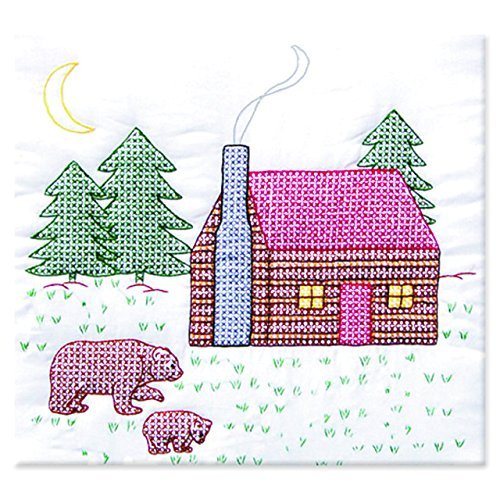 Jack Dempsey Needle Art Stamped White Quilt Blocks 18"X18" 6/Pkg-Cabin & Bears