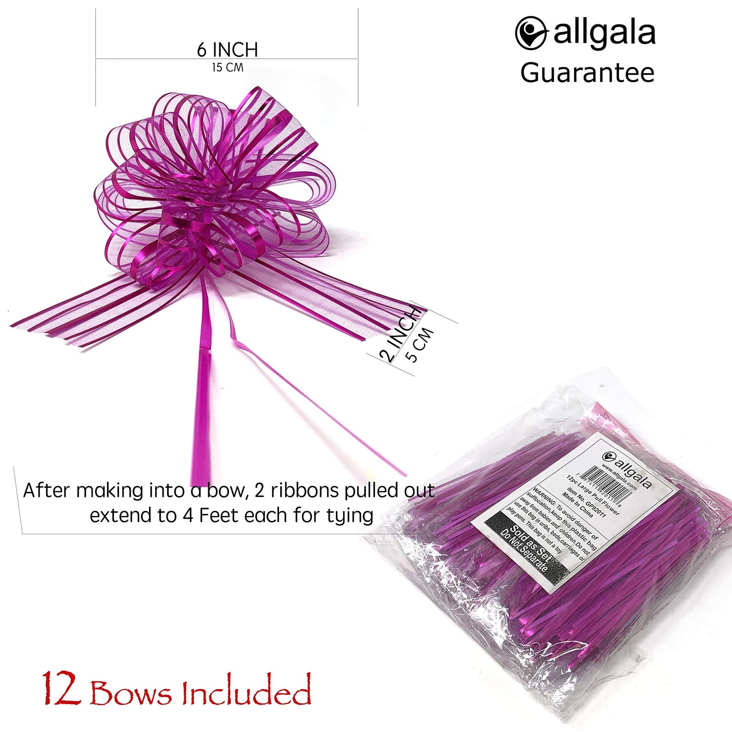 Allgala Long 2 Ich (5CM) Width Organza Ribbon Pull Flower Bow for Gift Wrapping Baskets Wedding Décor