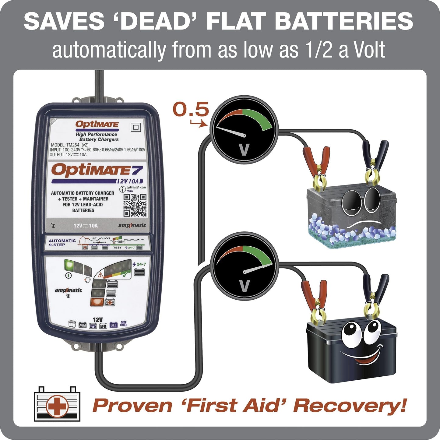 Optimate 7 AmpMatic - 12V 10A, High Performance Automotive Battery Charger & maintainer for premium AGM, Deep-Cycle Batteries (TM-255v2)