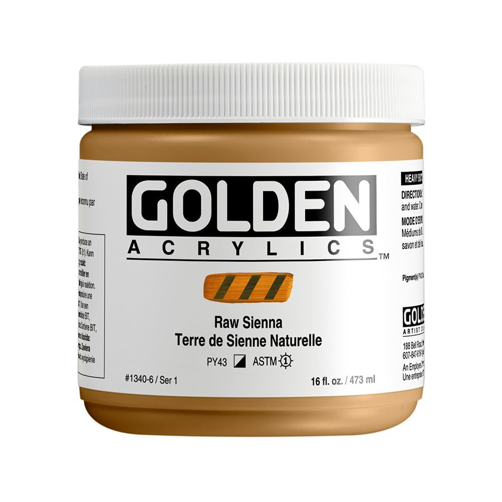 GOLDEN Heavy Body Acrylics, Raw Sienna, 16 fl. oz. Jar, Professional Acrylic Paint, Semi-Opaque