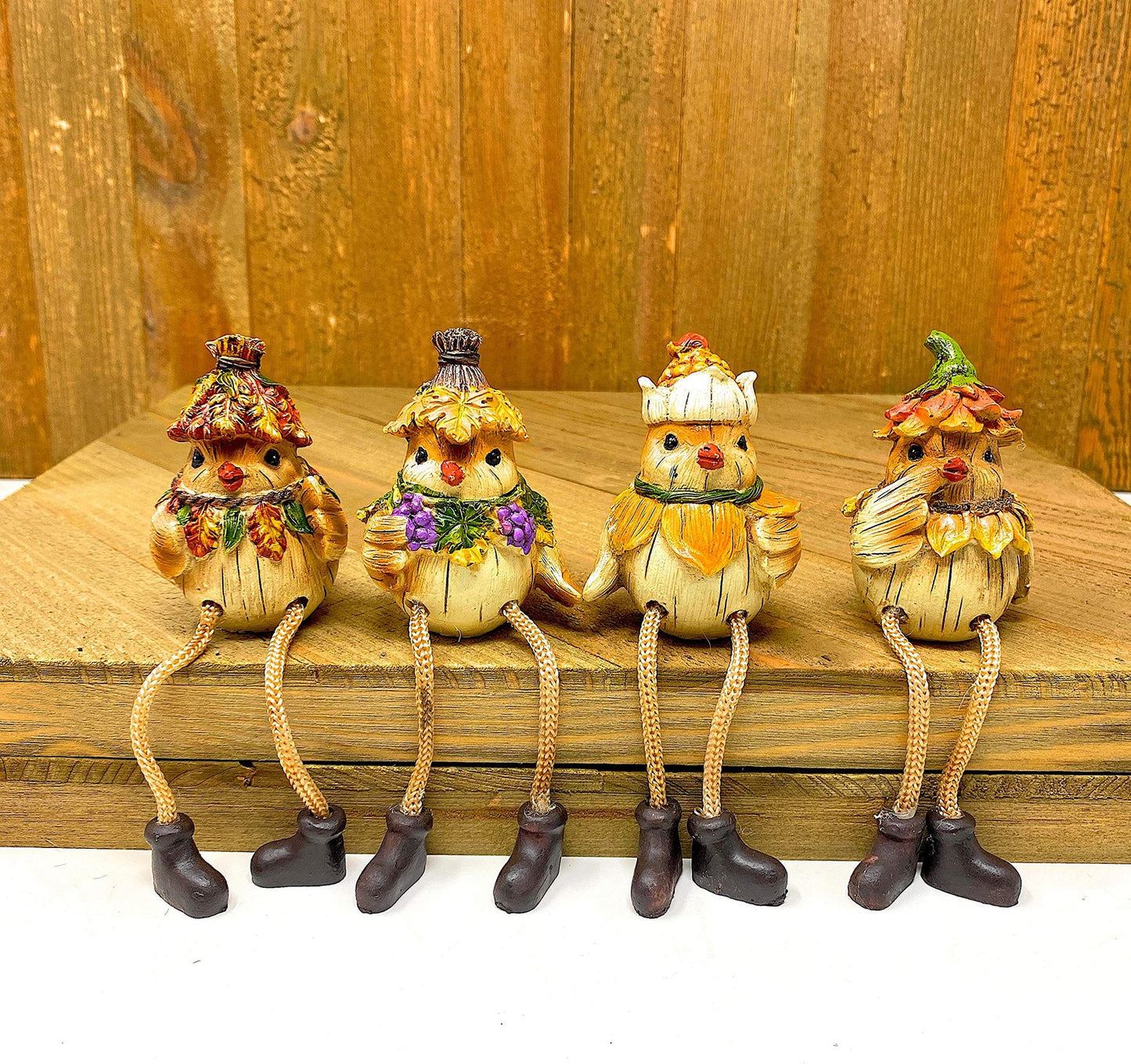 Gerson Thanksgiving Figurines Bird Shelf Sitters Fall Autumn Table Fireplace Decor Set of 4