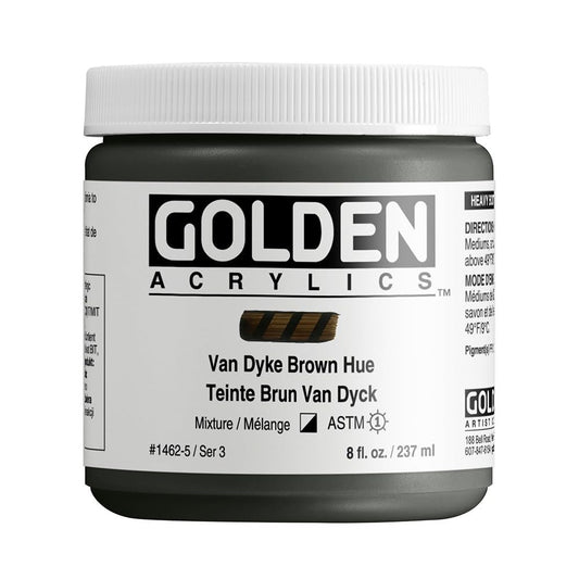 Heavy Body Acrylics by GOLDEN, Van Dyke Brown Hue, 8 fl. oz. Jar, Professional Acrylic Paint, Semi-Opaque