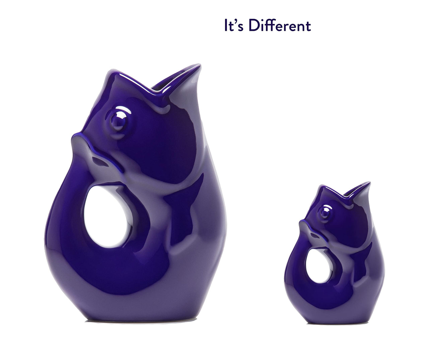 Gurgle Pot Fish Pitcher & Creamer - Set of 2, Cobalt Blue, Large Pitcher 42 oz with Baby 3 oz Gurgle Pot.