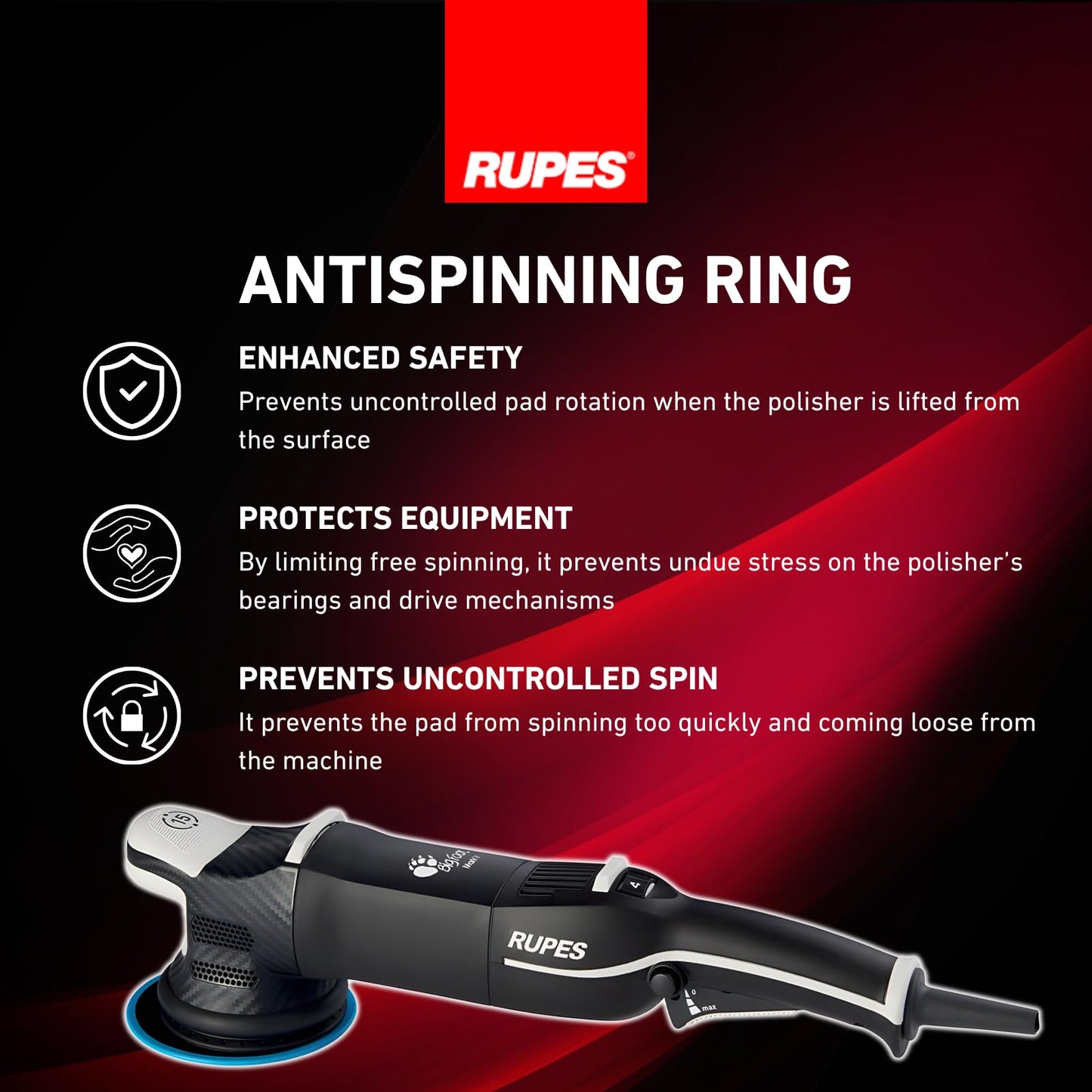 RUPES LHR15V for Bigfoot Mark V Random Orbital Polisher - Additional Accessories Included - Bigfoot Silver Tools Bag Included - Reduced Noise & Vibrations - Provides Optimal Balance