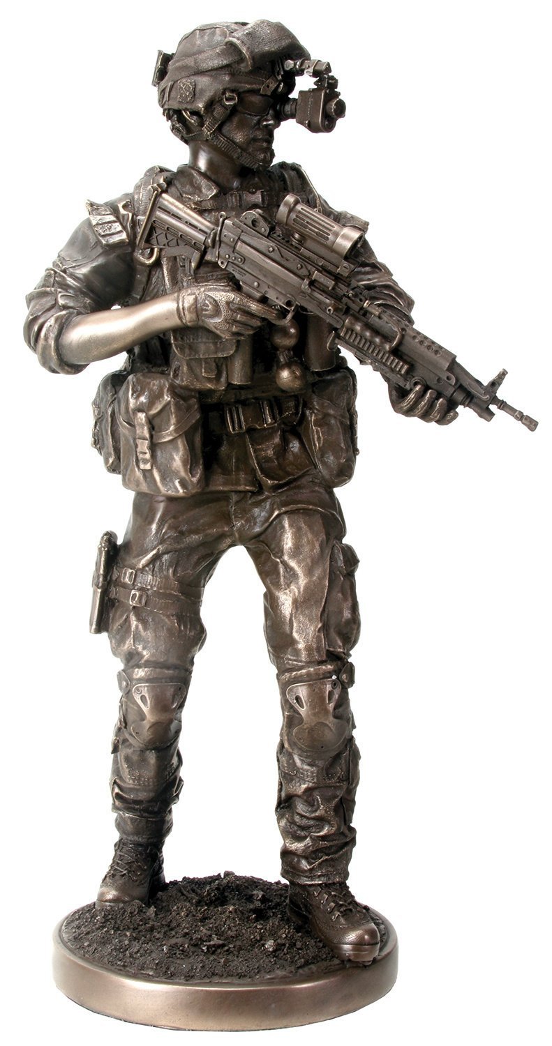 YTC Metal Tone Night Mission Fighting Soldier with Gun Statue Display