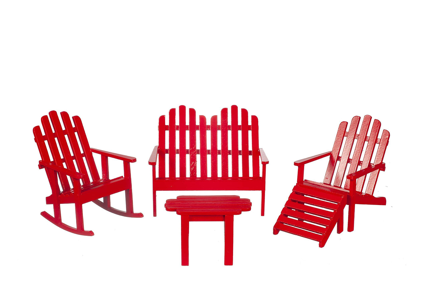 Dolls House Red Patio Set Adirondack Miniature Wooden Garden Furniture 1:12