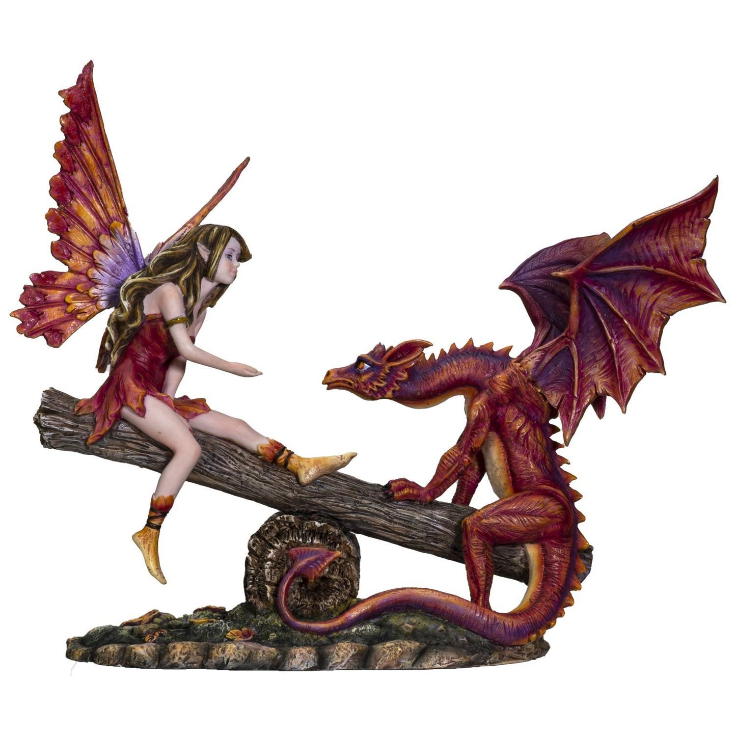 Pacific Giftware FairyTate Fairy Red Dragon on The Seesaw Decorative Resin Collectible Figurine Statue