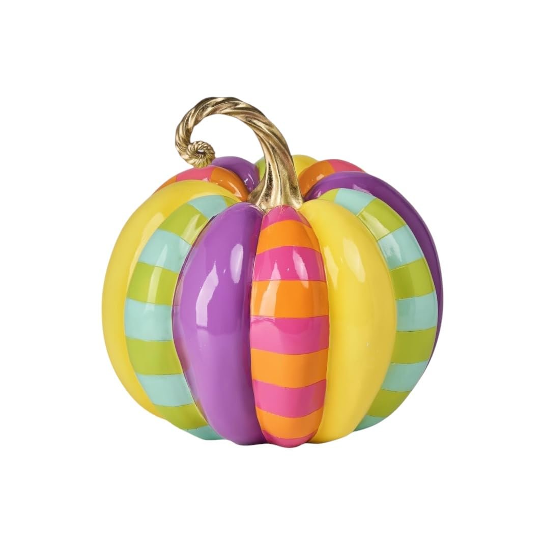 December Diamonds 15" Multi Stripe Pumpkin – Handcrafted Halloween & Fall Decoration – Bold Seasonal Accent