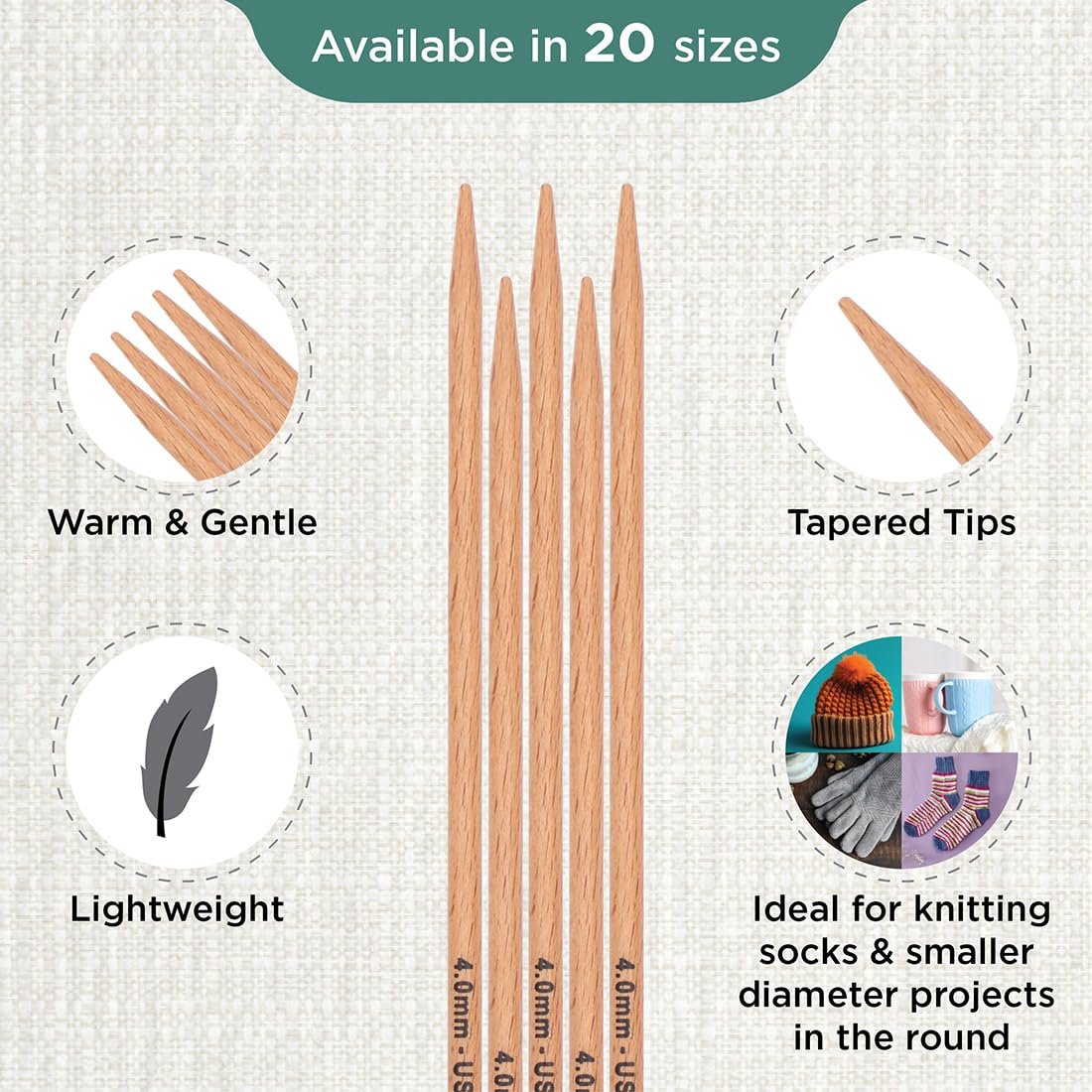 KnitPro Basix Beech Double Pointed Needles 8" (20cm)