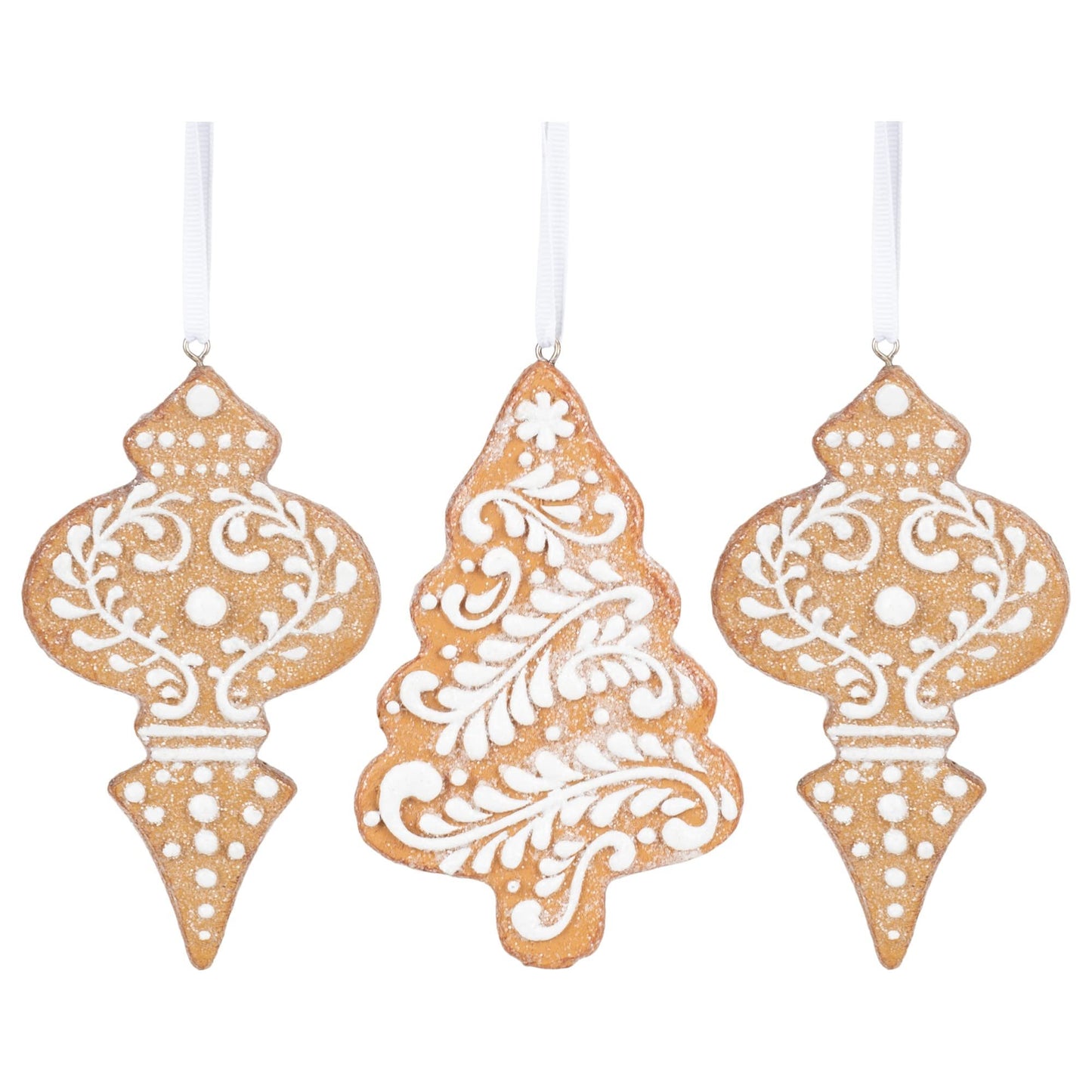 RAZ Imports 4.5" White Icing Gingerbread Christmas Tree Ornaments, Set of 3 Assorted Ornaments