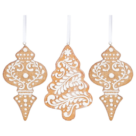 RAZ Imports 4.5" White Icing Gingerbread Christmas Tree Ornaments, Set of 3 Assorted Ornaments