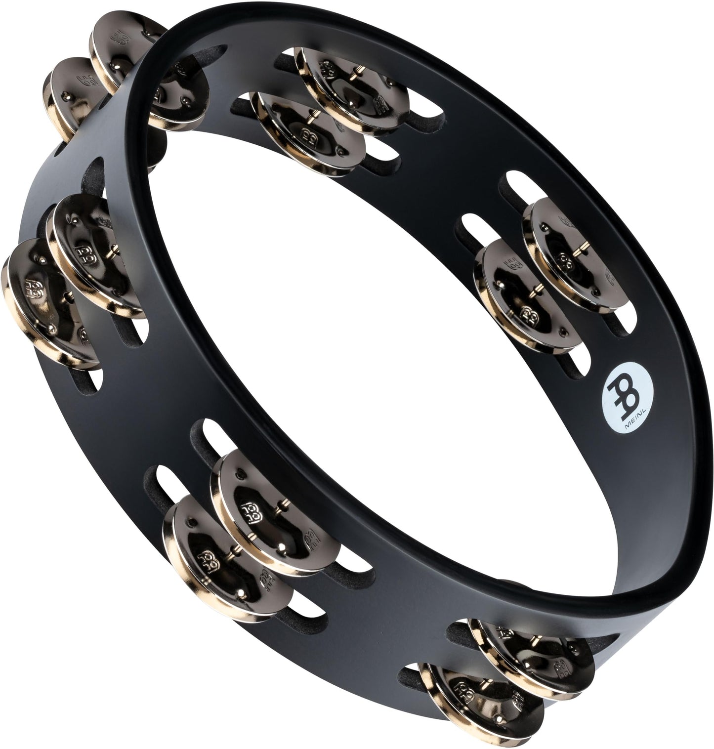 Meinl Percussion Compact Wood Tambourine with Dual Alloy Plated Steel/Solid Brass Jingles, Double Row — NOT Made in China — for All Musicians, 2-Year Warranty (CTA2M-BK)