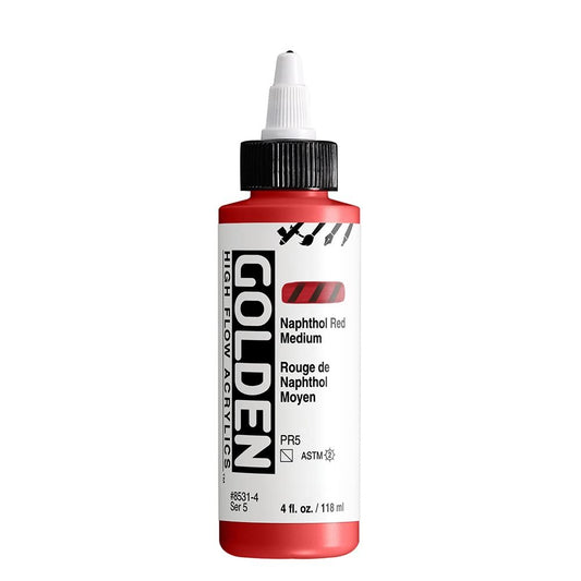 High Flow Acrylics by GOLDEN, Naphthol Red Medium, 4 fl. oz. Bottle, Professional Acrylic Paint, Semi-Transparent