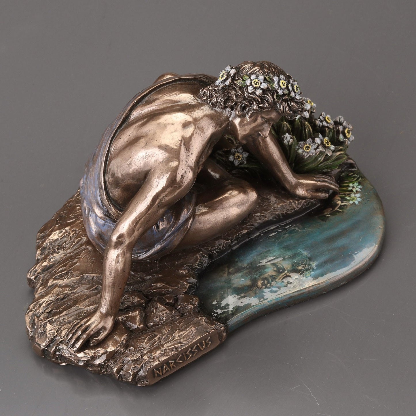 Veronese Design 6 3/4 Inch Narcissus and his Reflection Cold Cast Resin Bronze Finish Sculpture