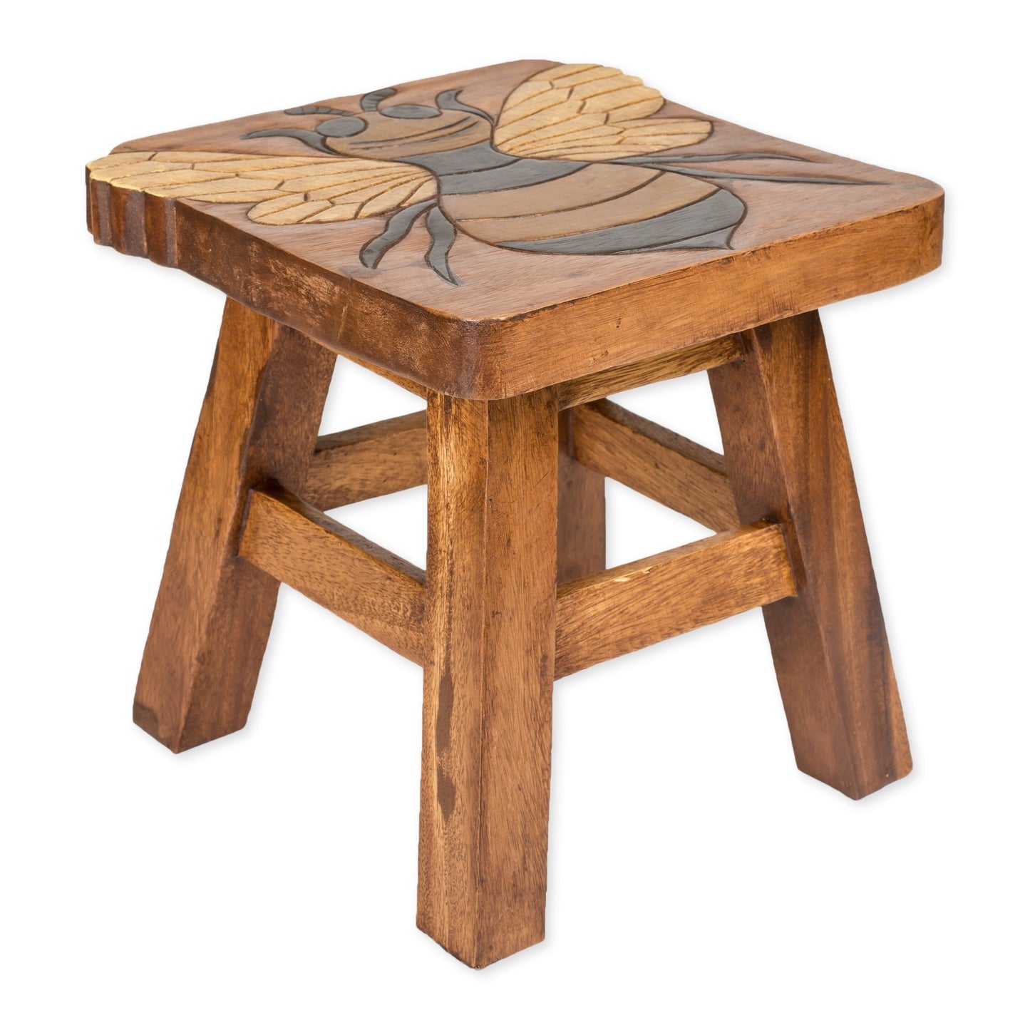 Sea Island Imports Bumble Bee Hand Carved Acacia Hardwood Decorative Short Stool