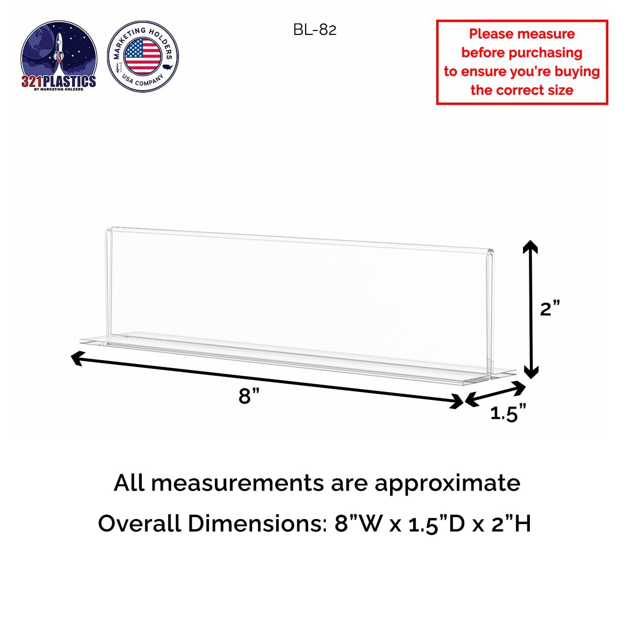 Marketing Holders 8" x 2" Name Plate Clear Desk Sign Holder Bottom Load Menu Pricing Deli Countertop Expo Event Sign Display Stand