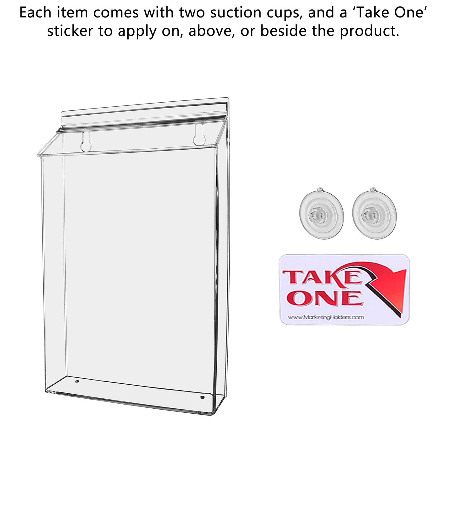 Suction Cup Outdoor Brochure Holder Holds 8.5 x 11 Inch Flyers and Advertisements Window or Glass Wall Mount Includes Take One Sticker Clear Acrylic Handout Box by Marketing Holders