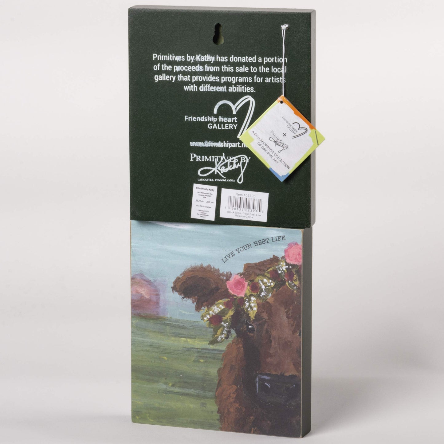 Primitives by Kathy Friendship Heart Gallery Block Sign, 6" x 7", Live Your Best Life